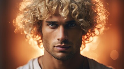 Photorealistic Adult Latino Man with Blond Curly Hair Futuristic Illustration. Portrait of a person in cyberpunk style. Cyberspace Ai Generated Horizontal Illustration.