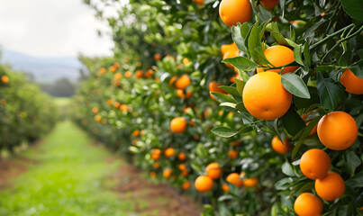 an orange grove with lots of oranges growing on the trees, Generative AI - Powered by Adobe