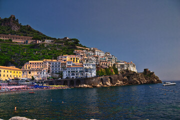 Fototapeta na wymiar Amalfi Coast, coastline along the southern edge of the Sorrentine Peninsula, Campania region. Italy 2023.