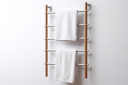 Clean White Towel on Modern Bathroom Wall, Hygiene and Luxury
