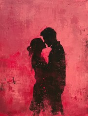 Captivating Valentine Love: Romantic Couple in Digital Art, Pink and Red Tones. Generative AI