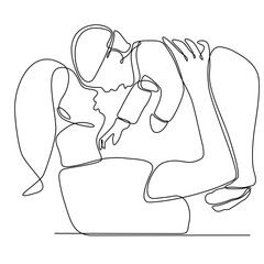 Happy Mother's day card. Continuous one line drawing. Woman holding her baby Vector illustration