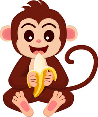 Cute monkey sitting eating banana © Slicies Design