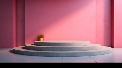 stage for product in podium platform on pink background 3d rendering