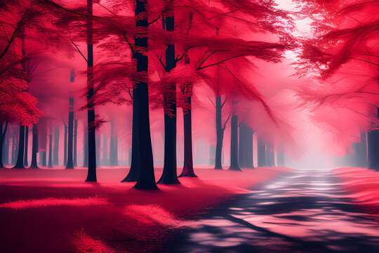 Forest of red effects: Red aesthetic expressed in HD high quality wallpaper generative ai