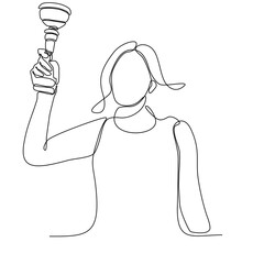 Fototapeta premium A woman drawing one line holding a trophy. Employee appreciation day concept. Continuous line draw graphic design vector illustration