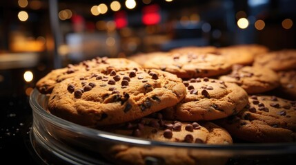 a pile of crunchy and sweet chocolate cake with a sprinkling of chocolate chips on top on a plate