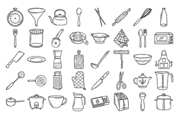 kitchen utensils hand drawn icon vector - obrazy, fototapety, plakaty