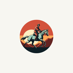 Riding horse retro logo design vector illustration