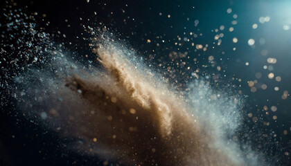 Bouncing sand, powder, dust, black background closeup