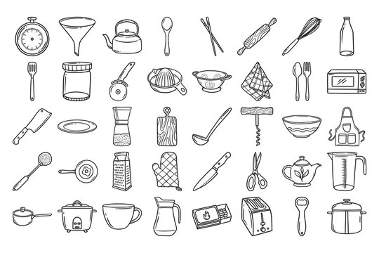 Kitchen Utensils Hand Drawn Icon Vector