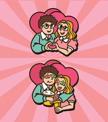 Cute Couple Valentines Vector Cartoon Design