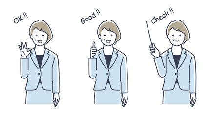 ミドルシニアのビジネスウーマン　ベクターイラスト素材セット