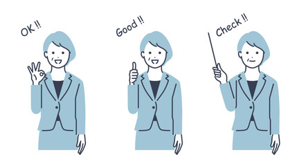 ミドルシニアのビジネスウーマン　ベクターイラスト素材セット