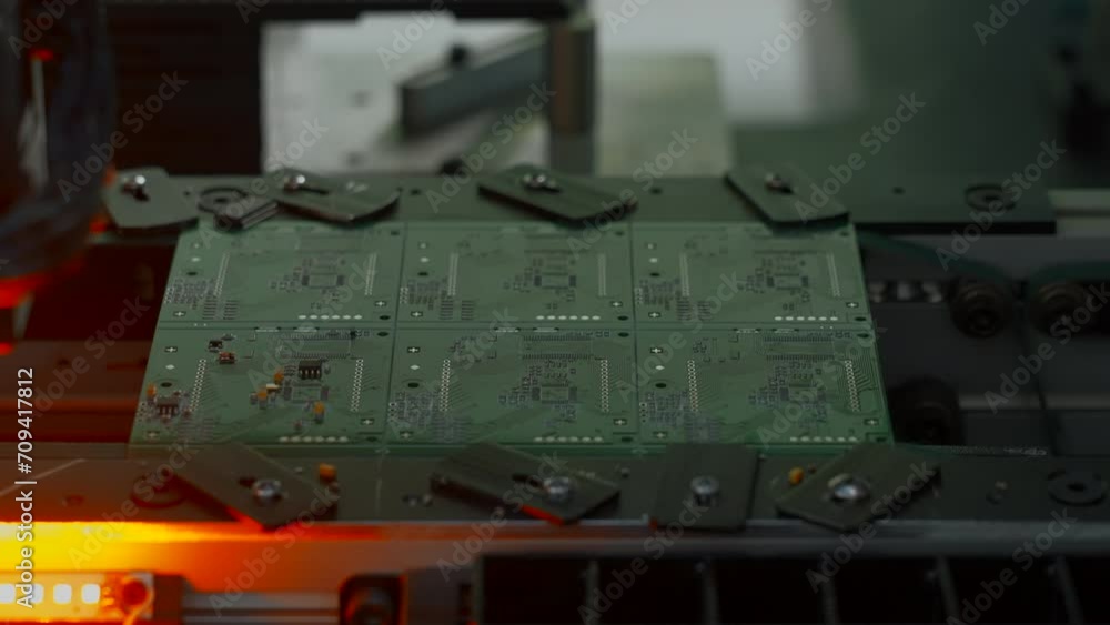 Poster electronic circuit board with processor, chips and capacitors. creative. tech science, computer chip