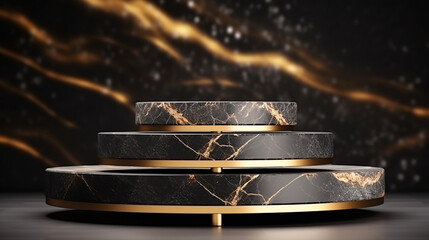 elegant black marble and gold product stand. fashion showcase modern concept. 3d rendering