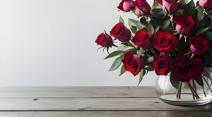 red rose flower on wooden table with copy space ai generated