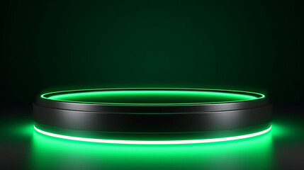 platform for design blank product stand with green neon light glow. 3D Rendering Illustration - obrazy, fototapety, plakaty