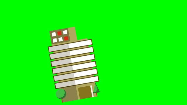 Animated icon Simple Building, city, office, building, business, urban. Isolated on a Green Screen background. 