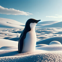 Penguin in polar regions on snow.