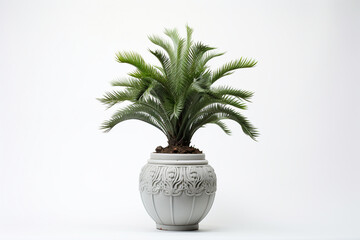 Fototapeta premium cycas in the pottery urn with white background