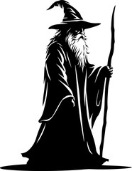 Elder Wizard in Silhouette - Magical Vector Clipart