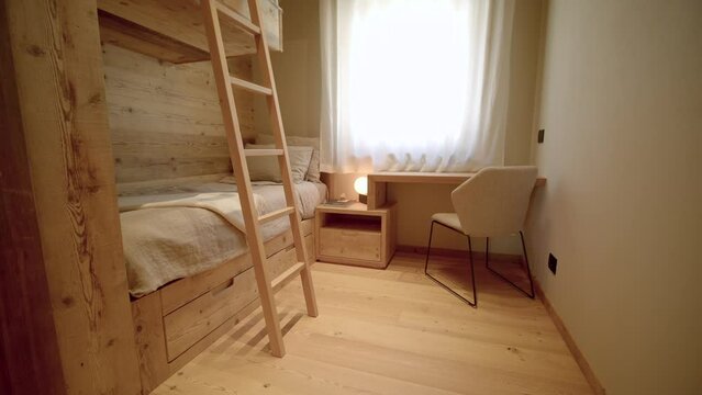 Modern wooden interior design children's bedroom bespoke bunk beds PUSH SHOT