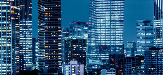 Skyscrapers facades in Minato, Tokyo, Japan - obrazy, fototapety, plakaty