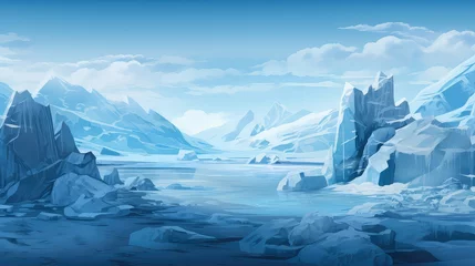 Schilderijen op glas frozen terrain ice background illustration landscape winter, frost snow, arctic polar frozen terrain ice background © vectorwin