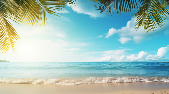 summer background with frame nature of tropical golden beach