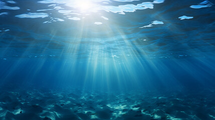 Fototapeta na wymiar beautiful underwater scene with sunbeams under the ripples ocean water surface