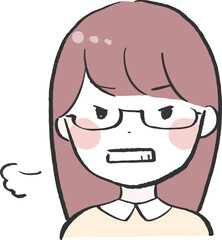 メガネをかけた女性が怒っているイラスト