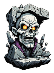 Zombie head broken stone style on a transparent background