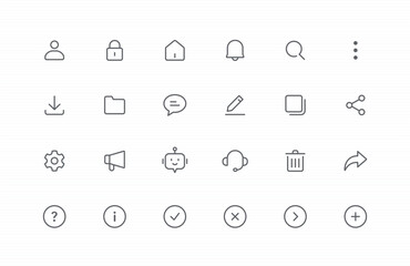 essential icons for web and app: necessary, main, key icon set. editable stroke vector illustration