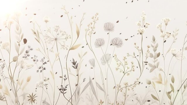 Luxury botanical background with trendy wildflowers. seamless looping overlay 4k virtual video animation background 