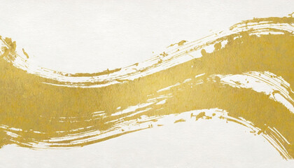 Abstract golden brush stroke on grungy white paper texture