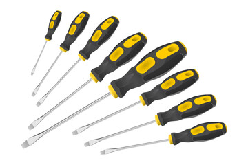illustration of several screwdrivers of various sizes isolated on white background. screwdrivers illustration.