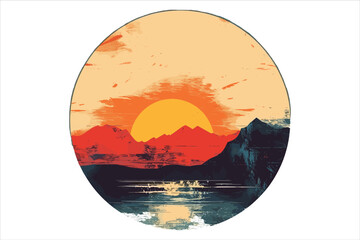 beautiful sunset beach sticker vector,  Sunset beach vector illustration for t shirt ,