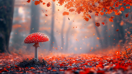 fly agaric in the forest - obrazy, fototapety, plakaty
