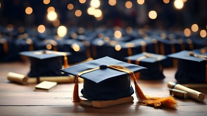 Graduation Dreams, Create a scene with graduation caps and gowns, background image, generative AI