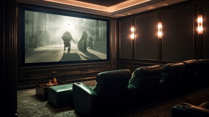 Premium home theater: tiered seating, surround sound, and immersive cinema – your gateway to unmatched cinematic comfort