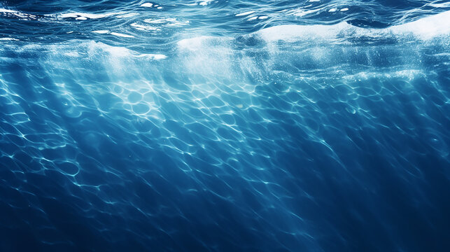 blue deep water abstract natural background with sunlight