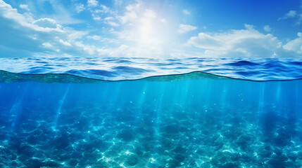 Fototapeta na wymiar blue sea or ocean water surface and underwater
