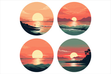 beautiful sunset beach sticker vector,  Sunset beach vector illustration for t shirt ,