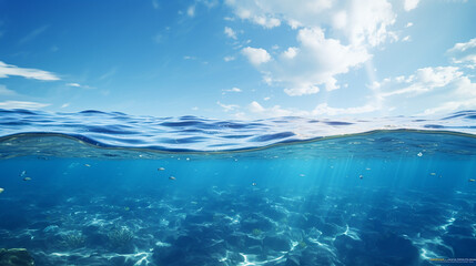 Fototapeta na wymiar beautiful blue sea or ocean water surface and underwater