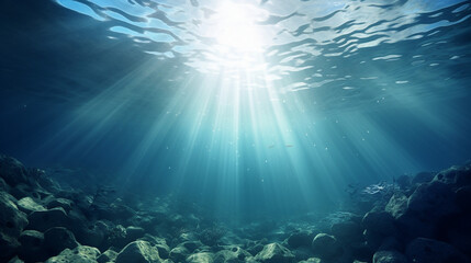 Fototapeta na wymiar light rays in underwater scene. 3d rendered illustration