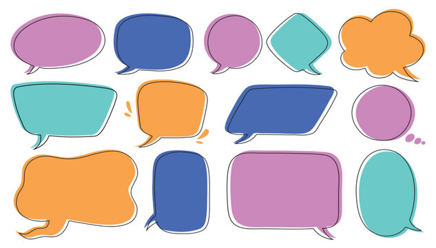 Colorful speech bubbles and dialog boxes in different shapes vector set