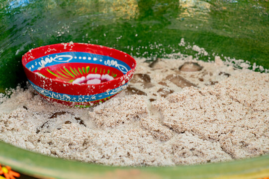 Traditional oaxacan Mexican beverage called Tejate made of ground corn in a big pot. oaxaca