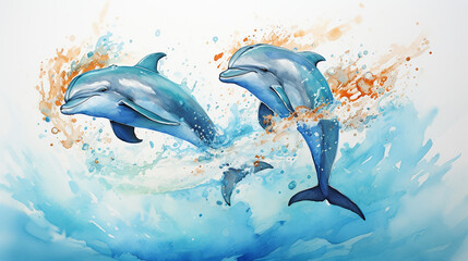 marine mammals watercolor