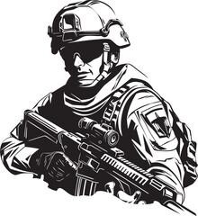 Lethal Precision Combat Soldier Vector Logo Design Striker Symbol Black Insignia for Special Forces Icons